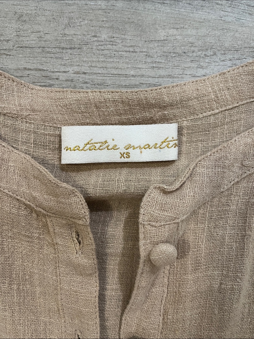 Natalie Martin Beige Split-Hem Henley Maxi Dress